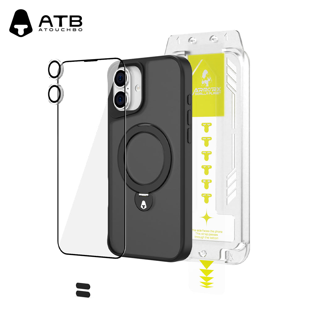 360° Rotating Bracket Shell HD Tempered Film Set (with T-Type Second Sticker Artifact)