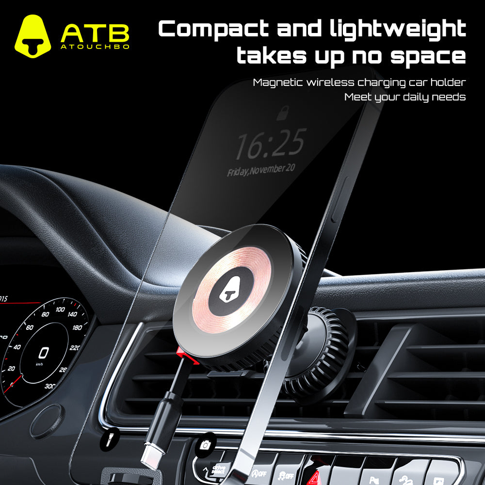 Fast Charging Phone Holder For Car Magnetic Car Holder With Ambient Light Wireless Charging Phone Holder