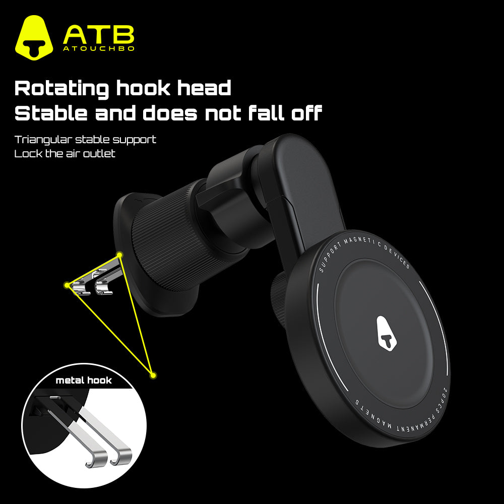 ATB Universal Aluminum Alloy Mobile Phone Holder 360 Rotation Adjustable Folding Magnetic Car Mount Air Vent Phone Holder