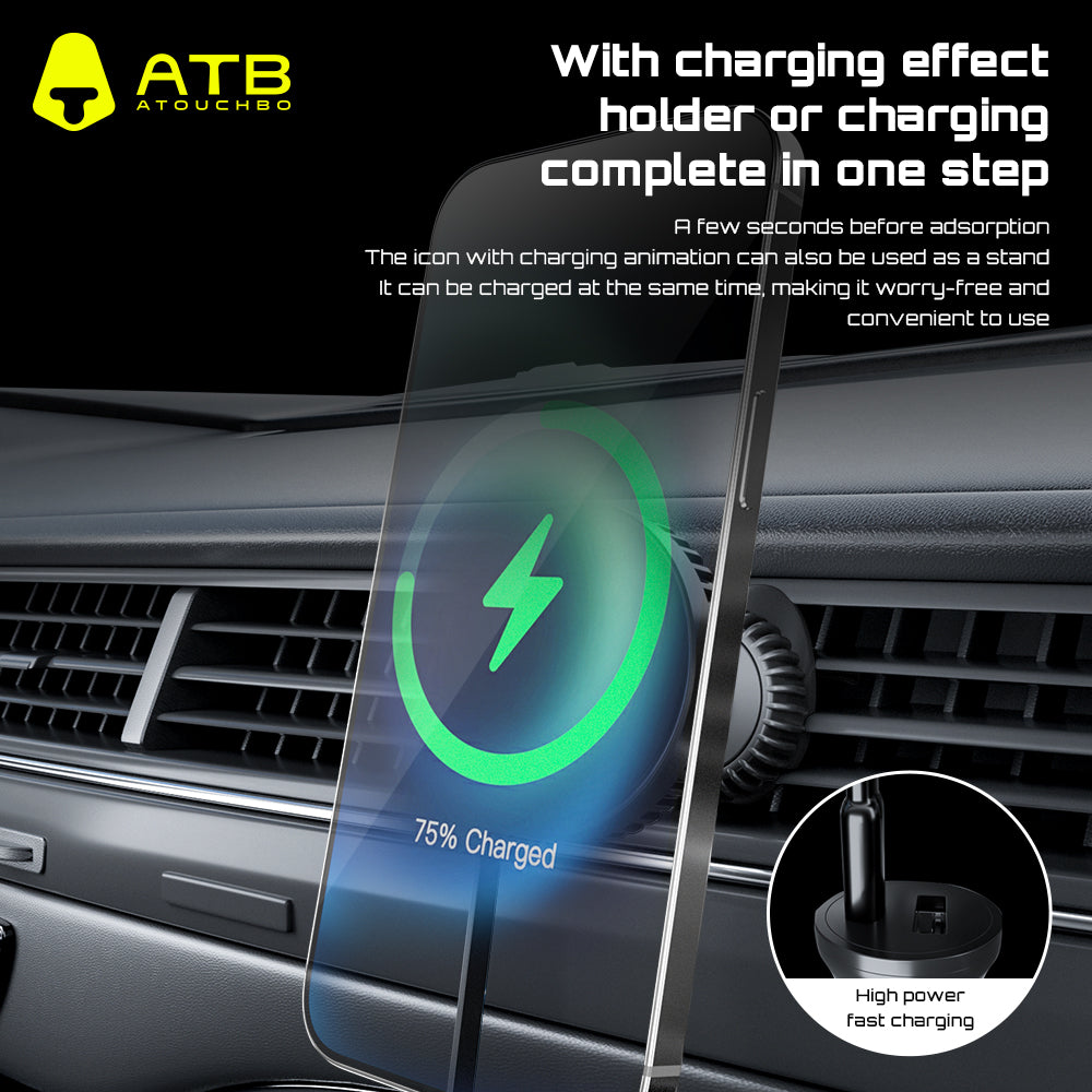 Fast Charging Phone Holder For Car Magnetic Car Holder With Ambient Light Wireless Charging Phone Holder