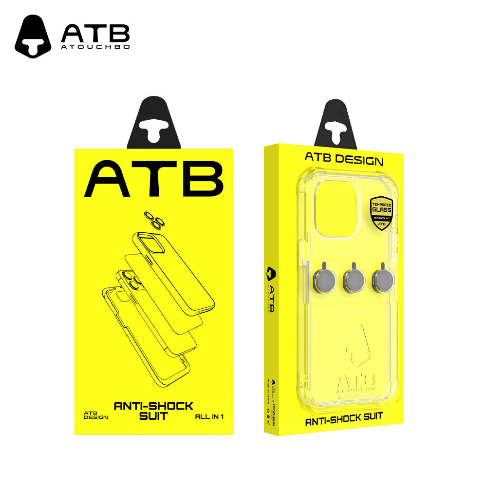 ATB 5-in-1 iPhone Case Set with Shockproof Airbag Case, Privacy Tempered Glass, Lens Protectors - Magnetic Ring and Dust Stickers for iPhone 11 and above