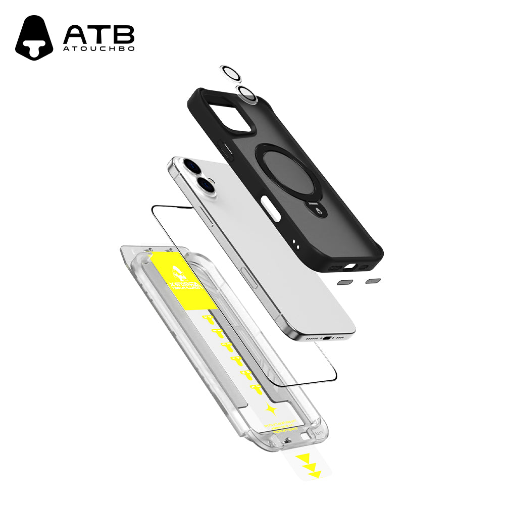 360° Rotating Bracket Shell HD Tempered Film Set (with T-Type Second Sticker Artifact)