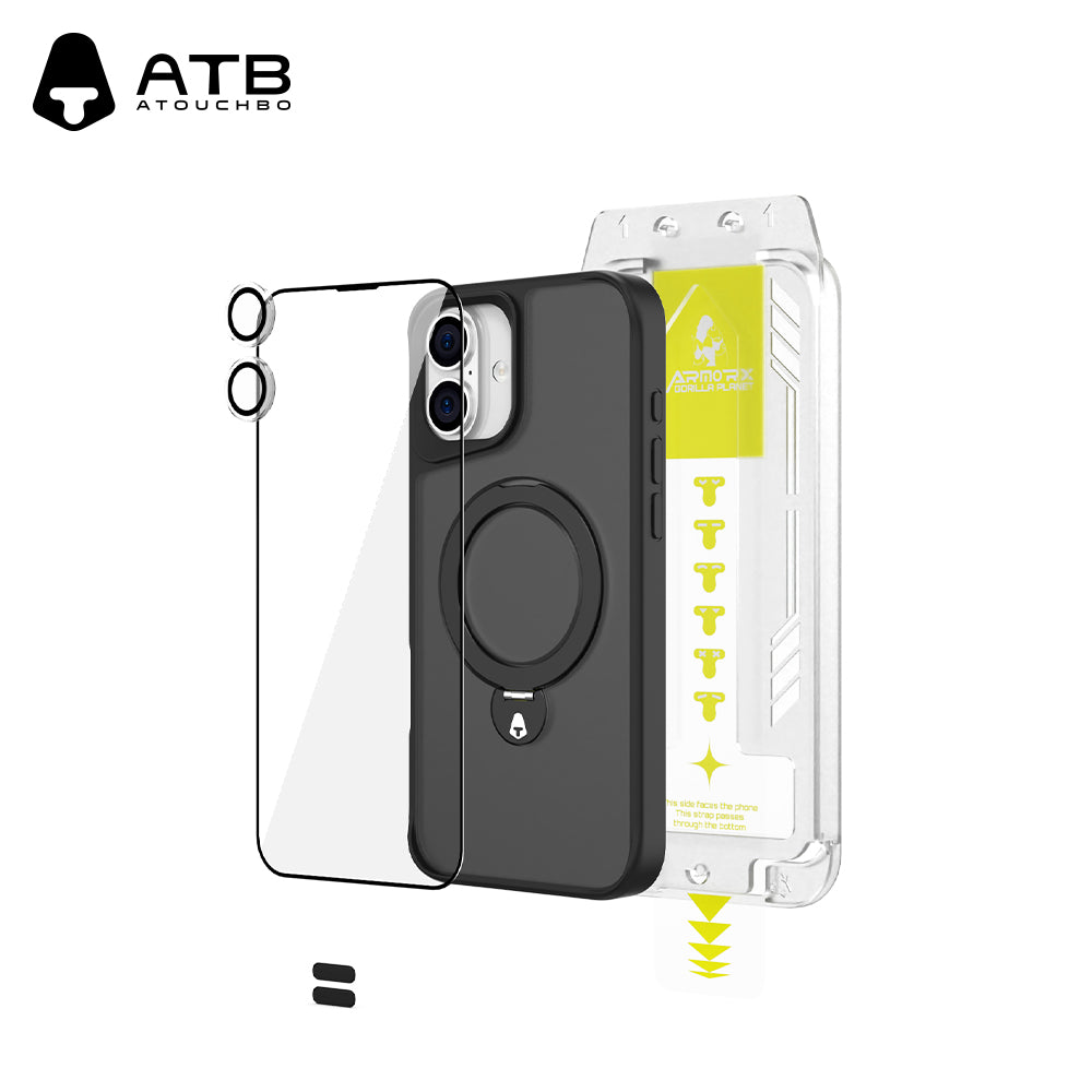 360° Rotating Bracket Shell HD Tempered Film Set (with T-Type Second Sticker Artifact)