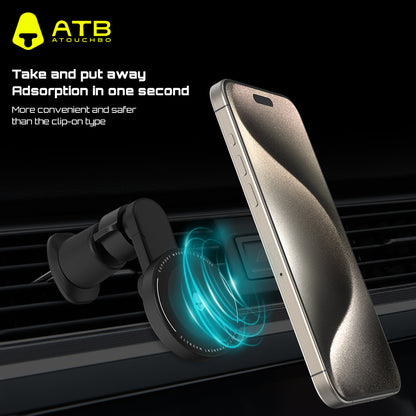 ATB Universal Aluminum Alloy Mobile Phone Holder 360 Rotation Adjustable Folding Magnetic Car Mount Air Vent Phone Holder