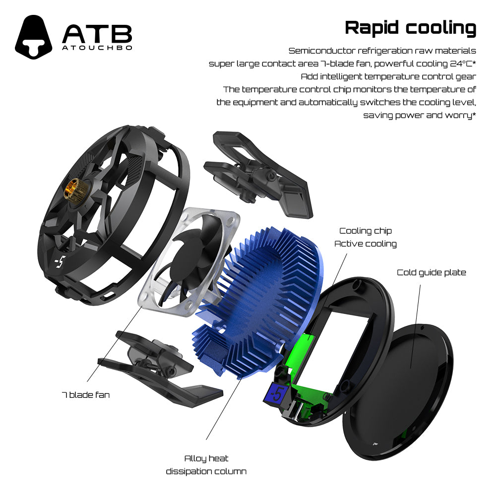 ATB mobile phone back clip semiconductor radiator with three wind speeds can adjust the temperature with digital display