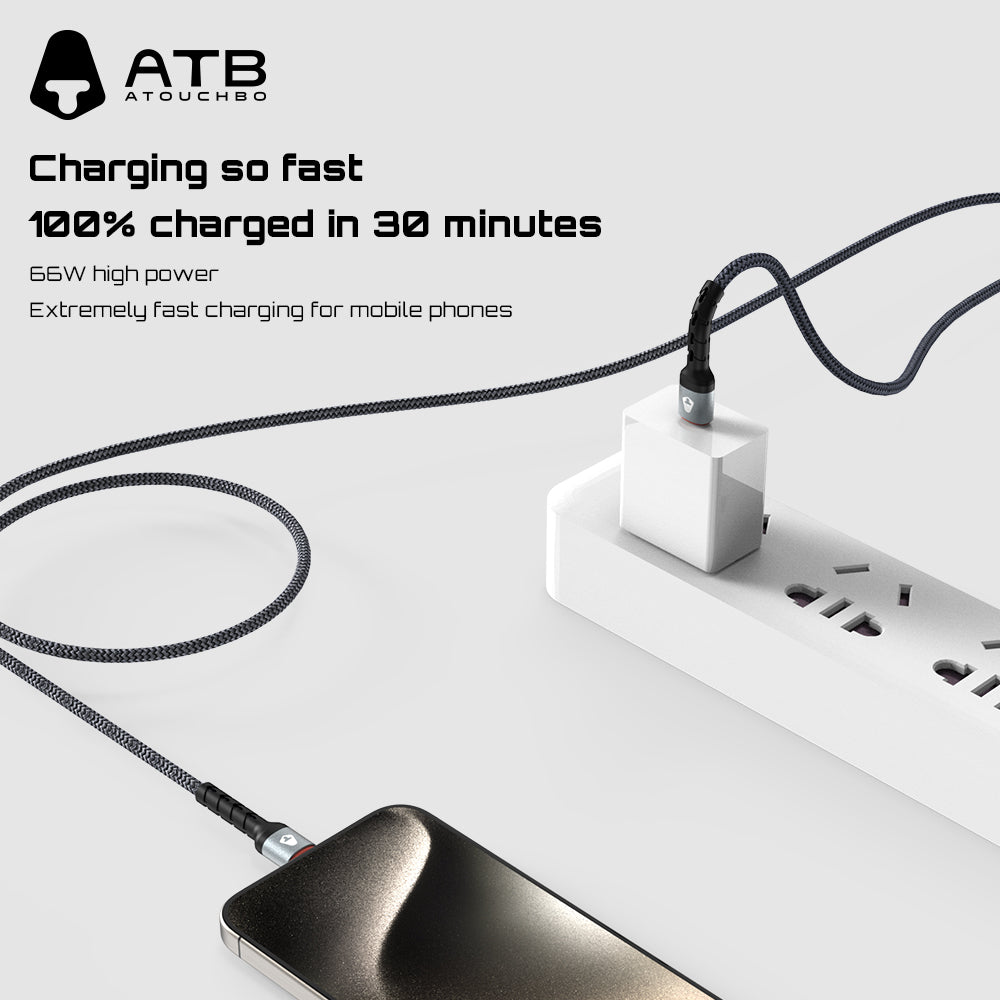 Atouchbo Wholesale Charging Cable Nylon Braided Aluminum Alloy Usb Cable Mobile Phone Fast Charging Usb Data Cable Type C ( 10 pcs)