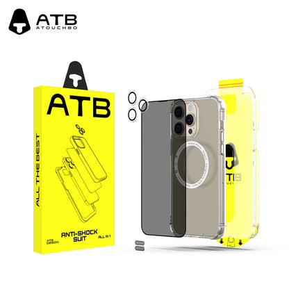 ATB 5-in-1 iPhone Case Set with Shockproof Airbag Case, Privacy Tempered Glass, Lens Protectors - Magnetic Ring and Dust Stickers for iPhone 11 and above