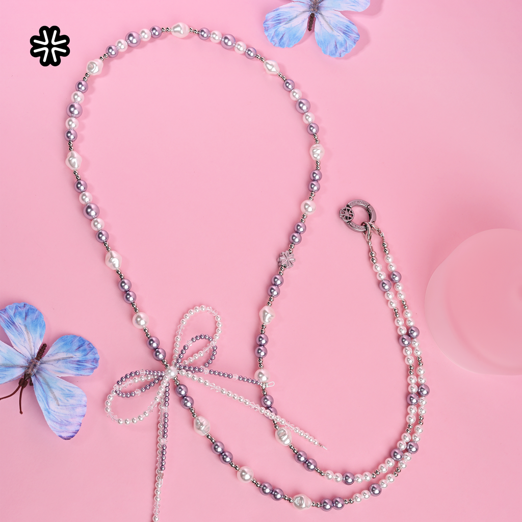 Purple Pearl Bow Long Chain QAB145