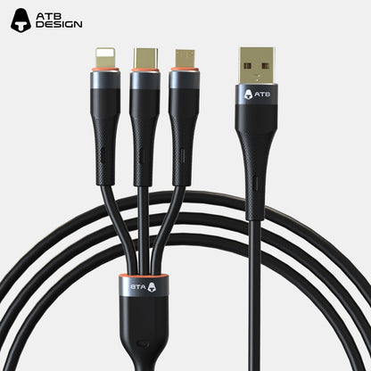 Silicone Phone Charging 3 in 1 Micro USB Type C Cable Silicone Charger Cable 1.2m Data Cables For iphone 14 15 Pro Max ( 10 pcs)