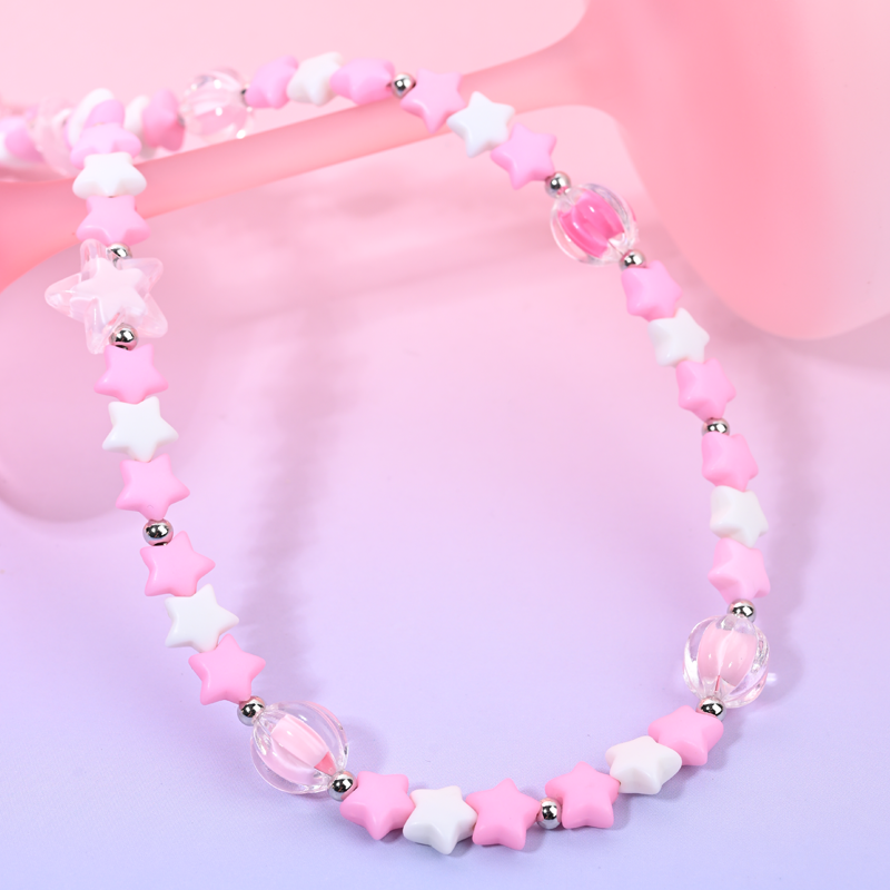 Pink and white star long chain MAB050-H
