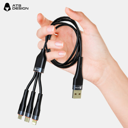 Silicone Phone Charging 3 in 1 Micro USB Type C Cable Silicone Charger Cable 1.2m Data Cables For iphone 14 15 Pro Max ( 10 pcs)