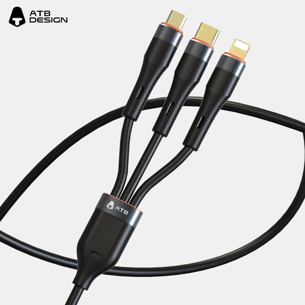 Silicone Phone Charging 3 in 1 Micro USB Type C Cable Silicone Charger Cable 1.2m Data Cables For iphone 14 15 Pro Max ( 10 pcs)