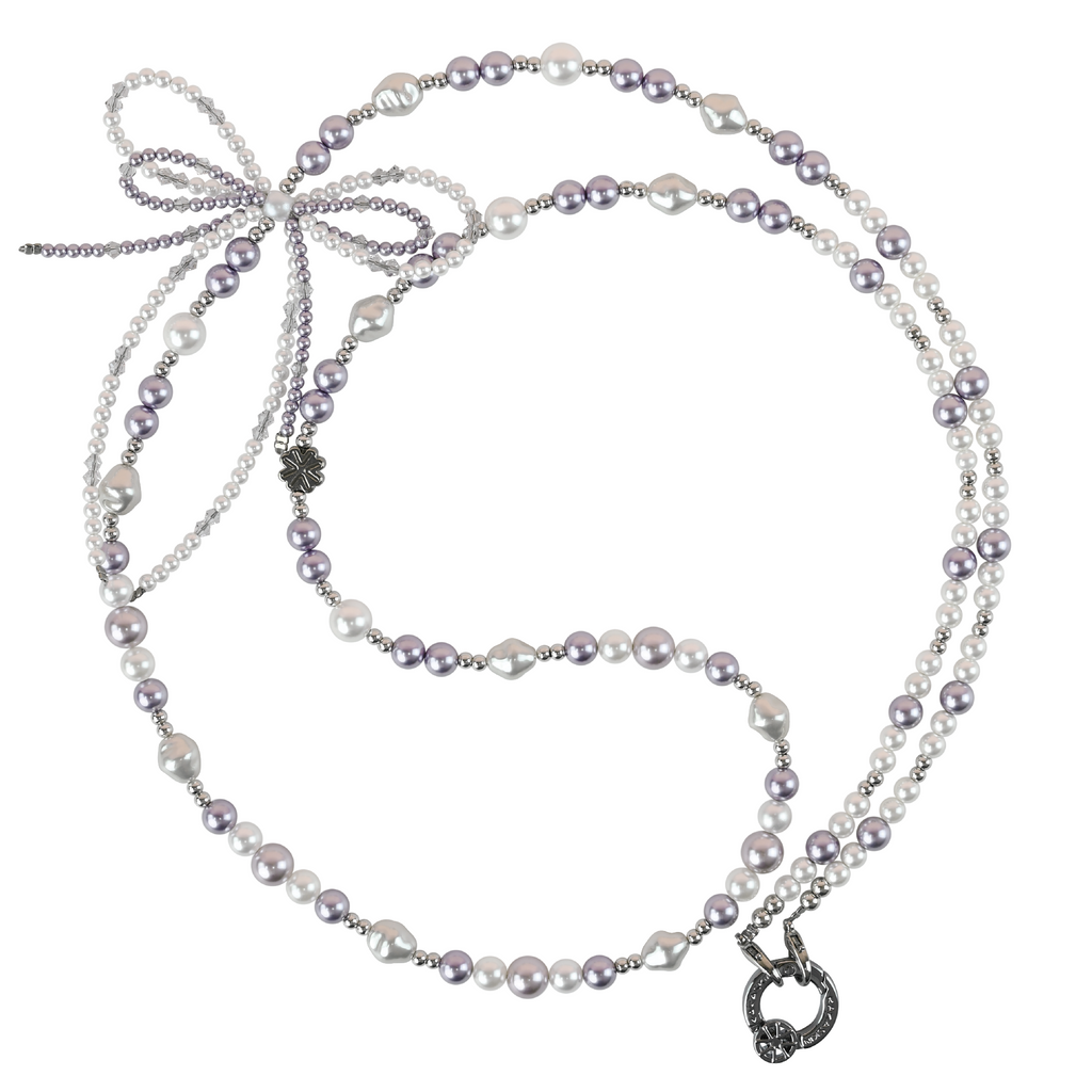 Purple Pearl Bow Long Chain QAB145